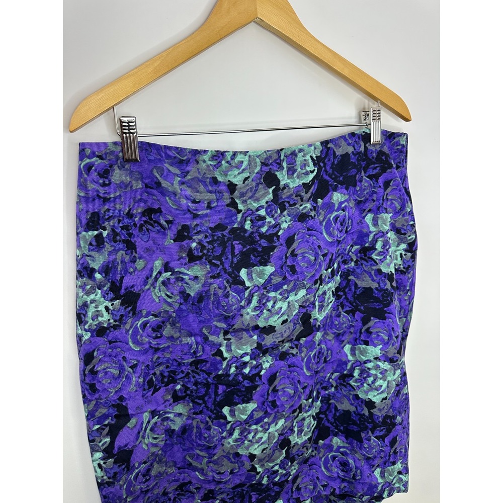 Talbots Petites Women 16P Purple Teal Floral Pencil Skirt Lyocell Cotton CN2806 - Picture 6 of 12